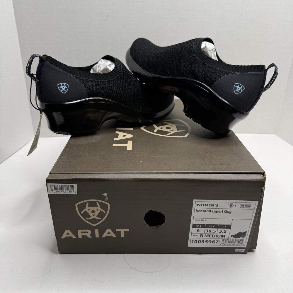 Ariat VentKnit Expert Clog Black Womens Size 8 B Medium Slip Resistant 10035967